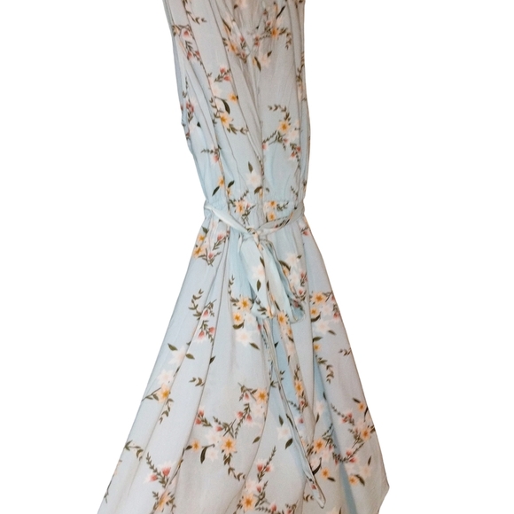 Women's AVA and VIV Baby Blue/Green Floral Print Sleeveless Summer Midi Dress 2X - Picture 8 of 15